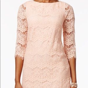 Jessica Howard lace illusion sheath dress peach